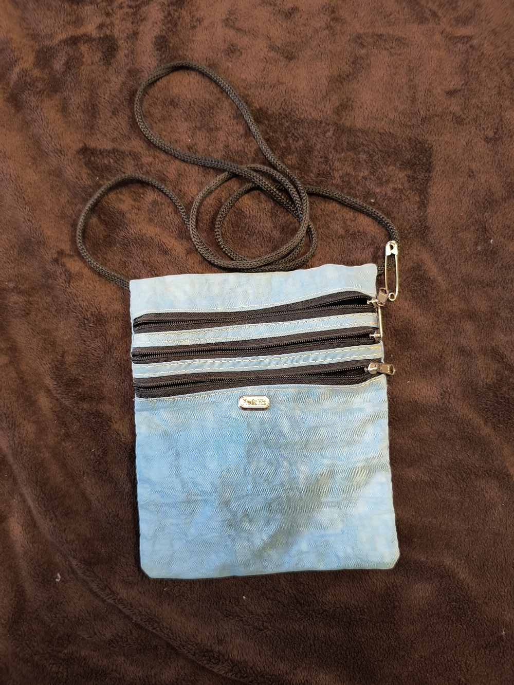 Light Blue Smqll Crossbody Bag with Triple Zippers